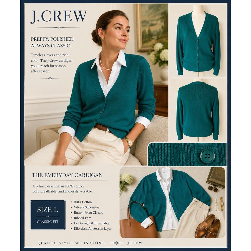 J. Crew Factory Teal V-Neck Cotton Cardigan